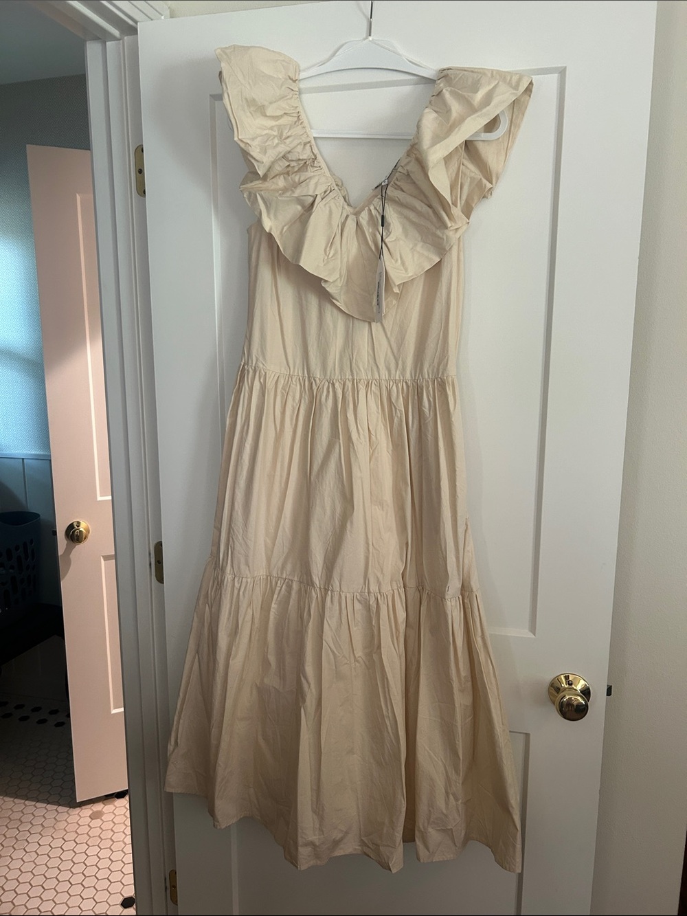 English Factory Cream Ruffle V-Neck Tiered Maxi Dress